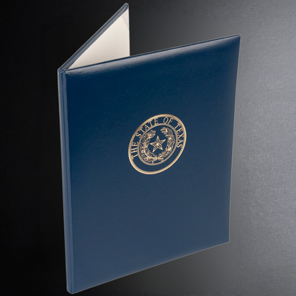 Blue folder with a gold emblem on a gradient background