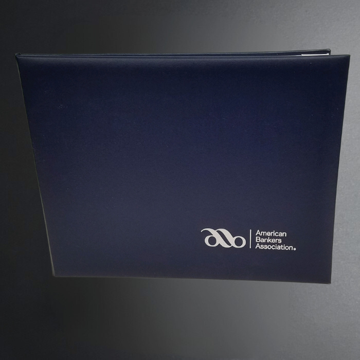 Blue binder with American Association of Advertising Agencies logo on a dark background