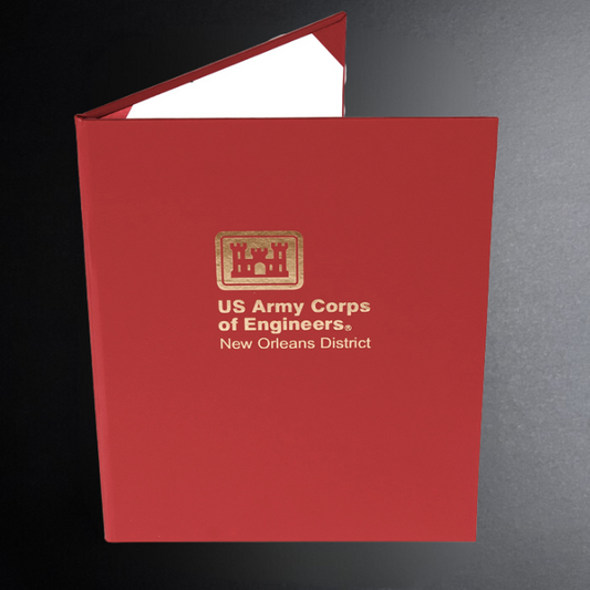 Red folder with US Army Corps of Engineers logo and text on a gray background