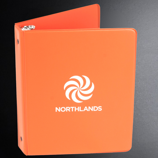 Orange binder with 'Northlands' logo on a gradient background