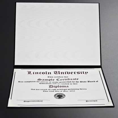 Lincoln University diploma with a gray background