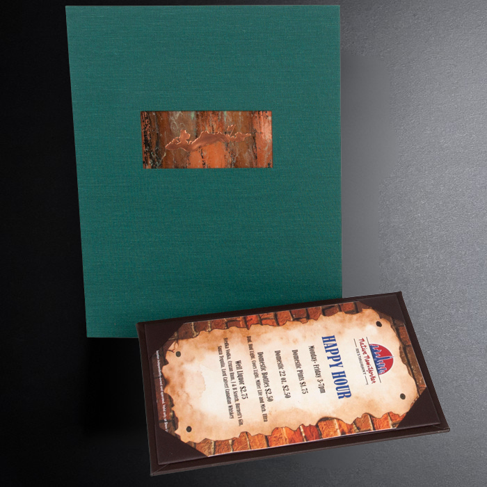 Teal frame with a decorative card on a dark background