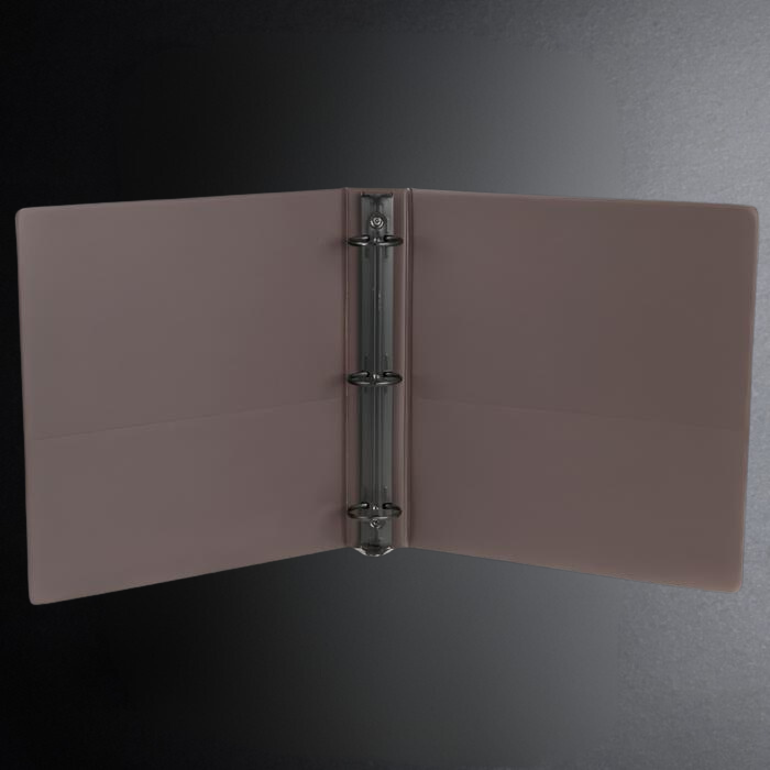 Pink binder with a metal ring on a dark gray background