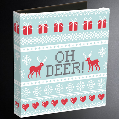 Decorative album with Christmas-themed design featuring reindeer, presents, and text 'OH DEER!' on a light blue background.
