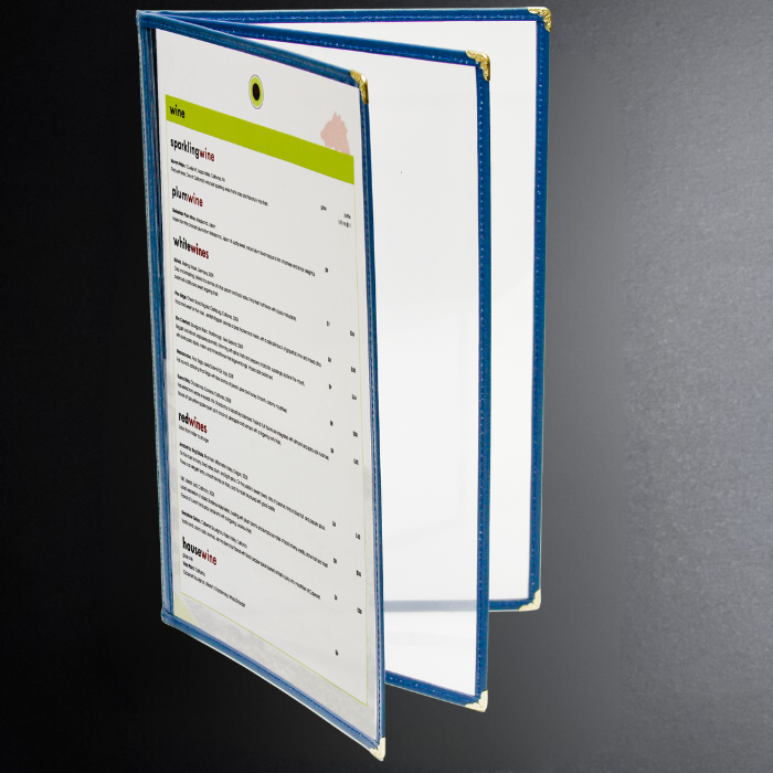 Open menu with text on a dark background