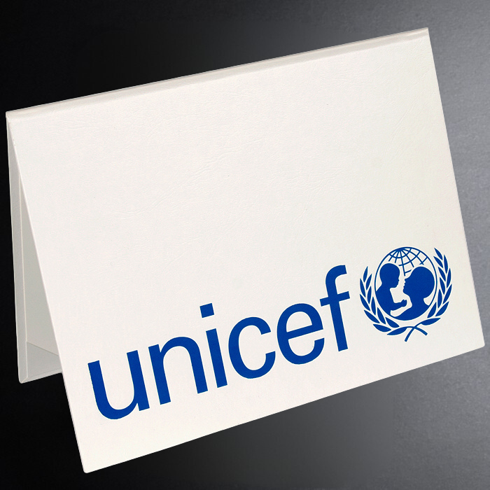 UNICEF logo on a white card with a gray background