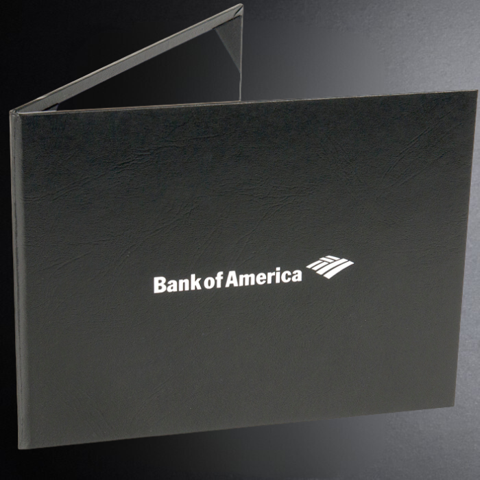 Black leather wallet with Bank of America logo on a dark background