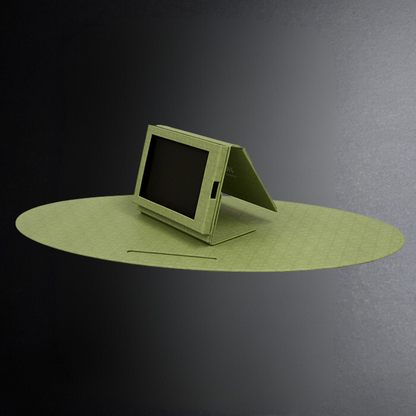 Green tablet stand on a dark gray background