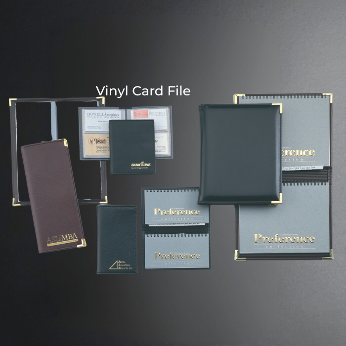 Collection of vinyl card files with 'Preference' branding on a dark background