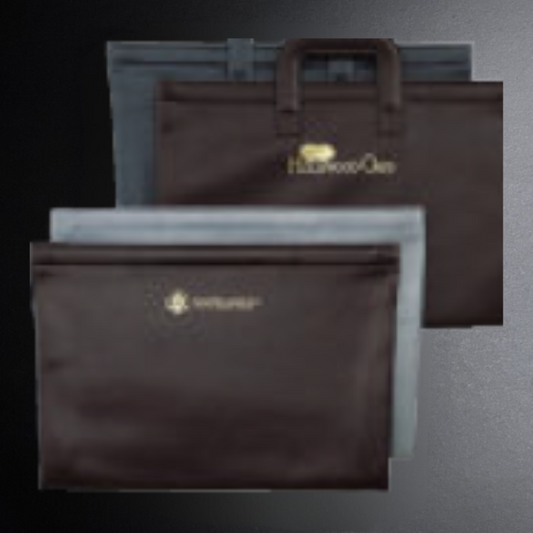 Two brown bags with a visible brand logo on a gradient background