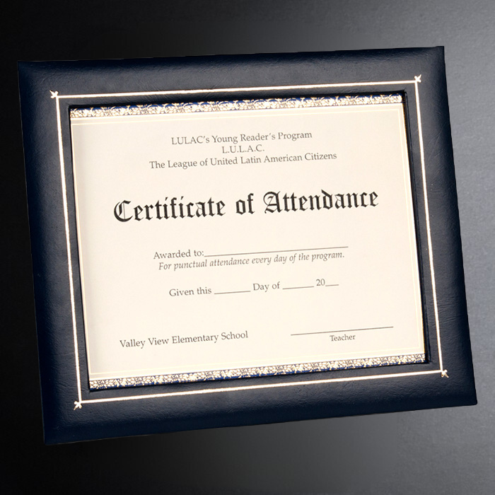 Framed certificate of attendance on a dark background