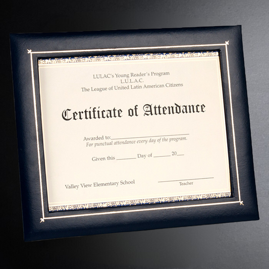 Framed certificate of attendance on a dark background