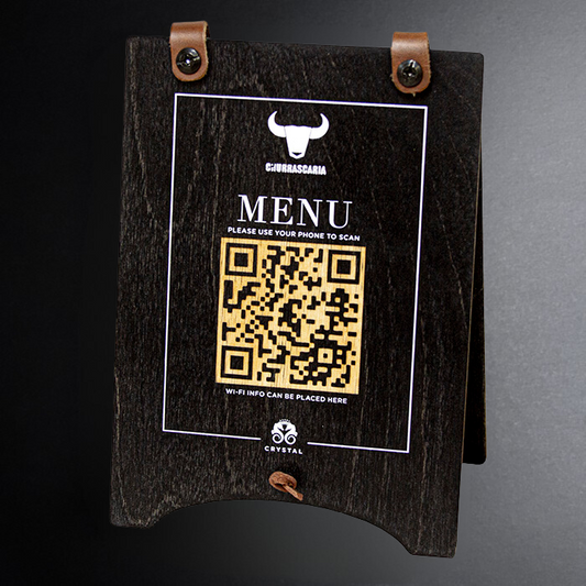 Menu board with QR code on a dark background
