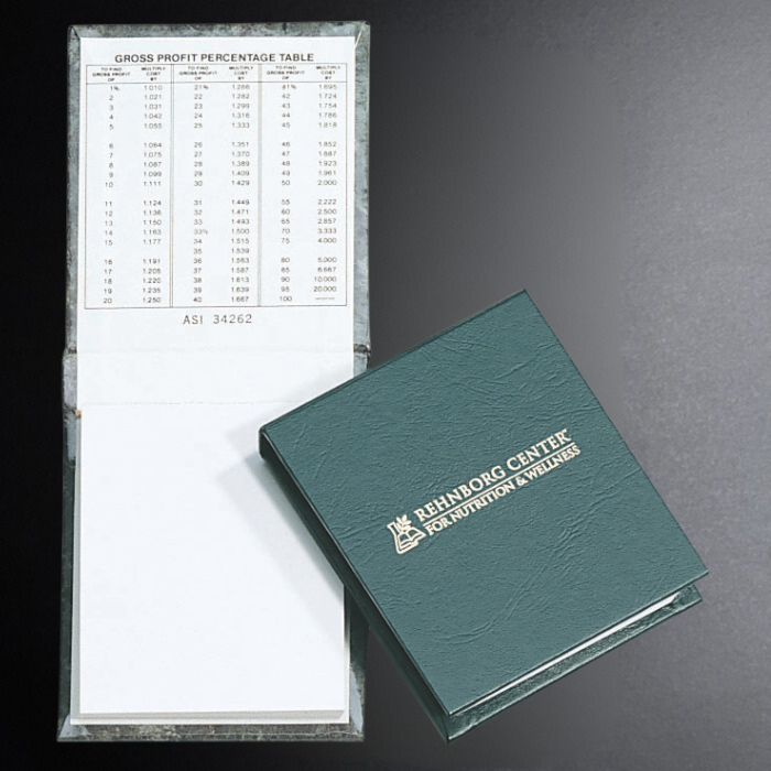 Teal book with a logo on a gray background