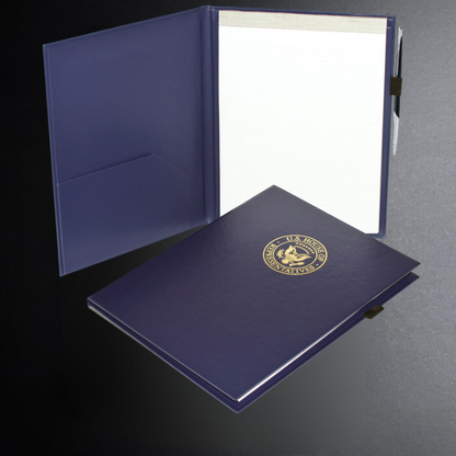 Blue folder with a U.S. House of Representatives emblem on a dark background