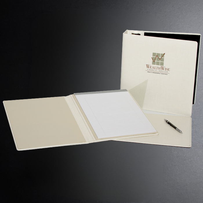 Beige folder with open pages and a pen on a dark background, featuring the Wealth Wise logo.
